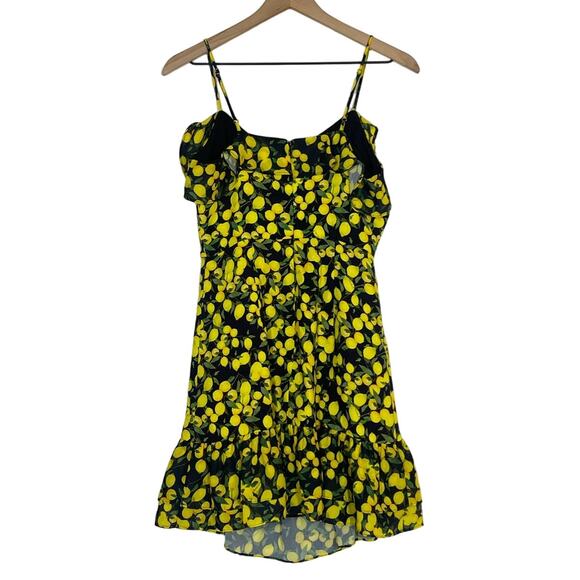 Parker Lemon Print Ruched Mini Dress Size 2 Yellow Summer Bright Preppy - Picture 3 of 9